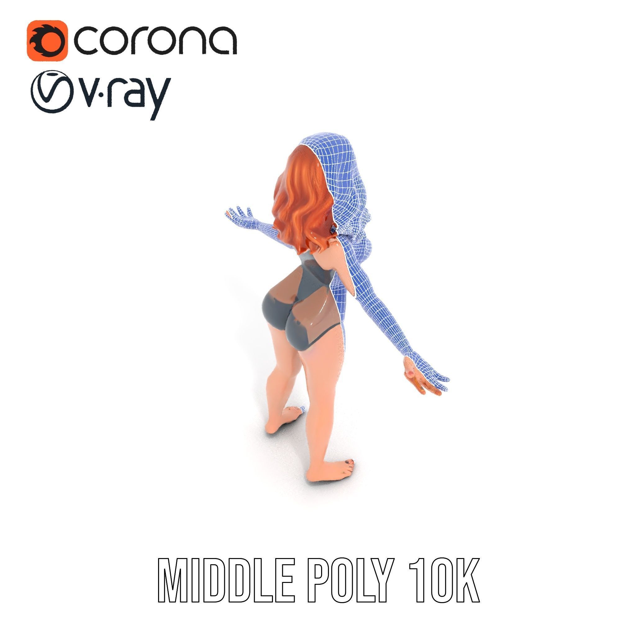 Redhead Female Swimsuit Model  Rigged and Animated Low-poly 3D model_26