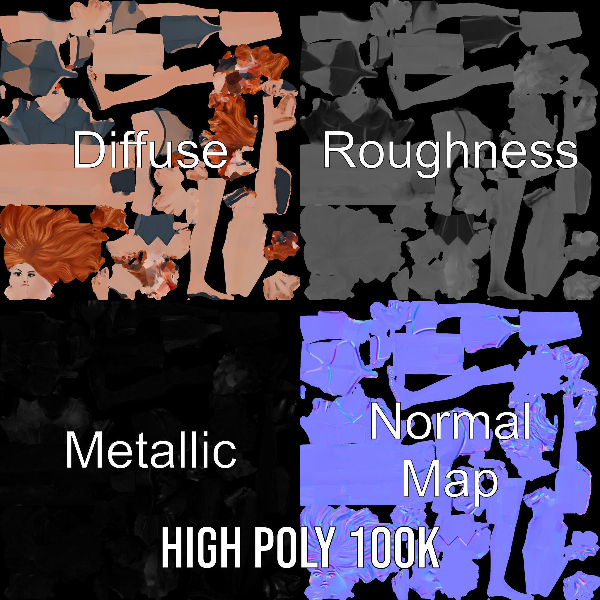 Redhead Female Swimsuit Model  Rigged and Animated Low-poly 3D model_3