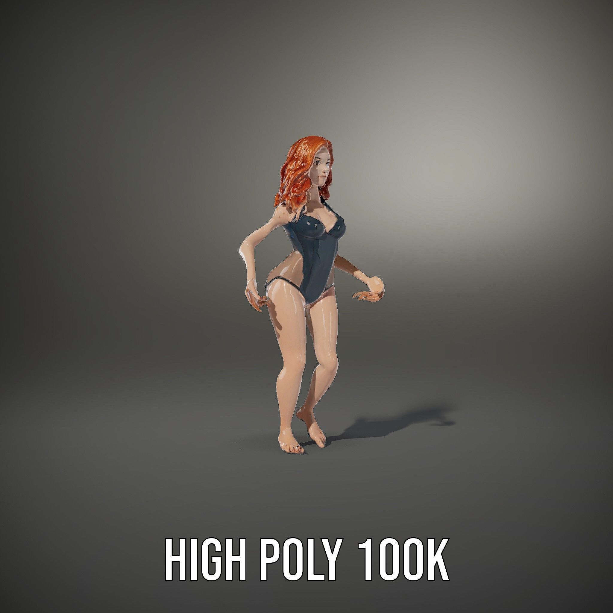 Redhead Female Swimsuit Model  Rigged and Animated Low-poly 3D model_11