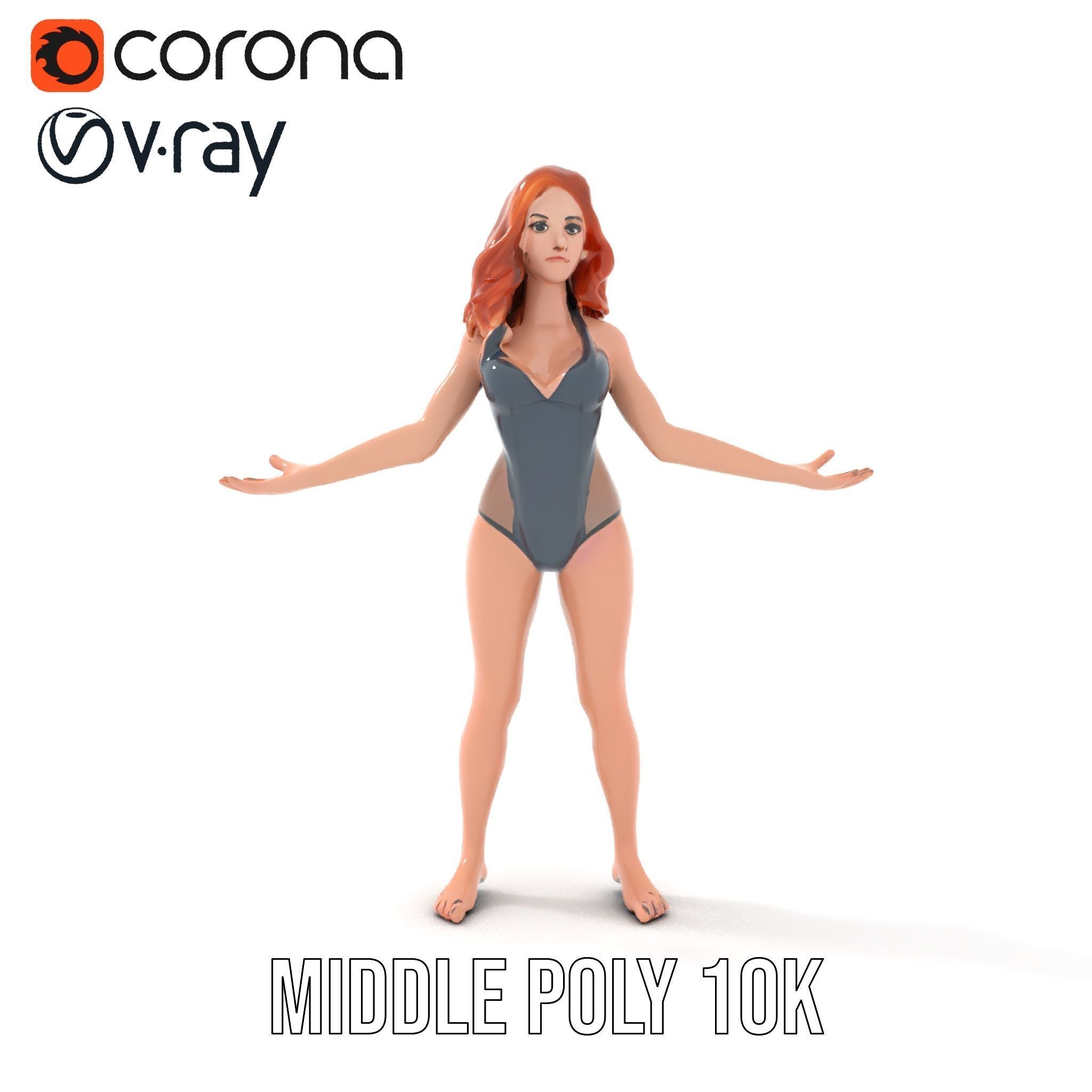 Redhead Female Swimsuit Model  Rigged and Animated Low-poly 3D model_23