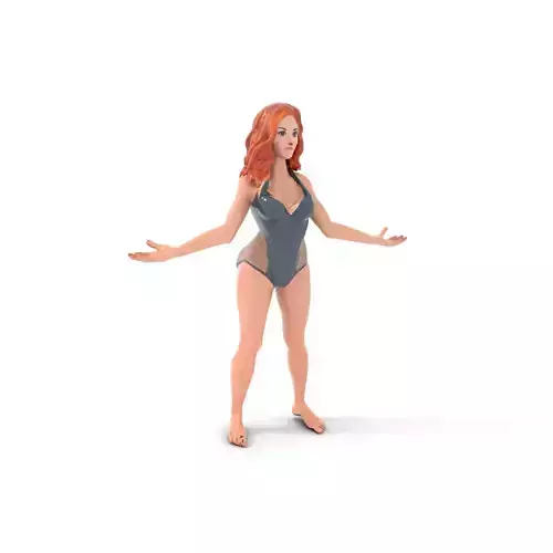 Redhead Female Swimsuit Model  Rigged and Animated Low-poly 3D model