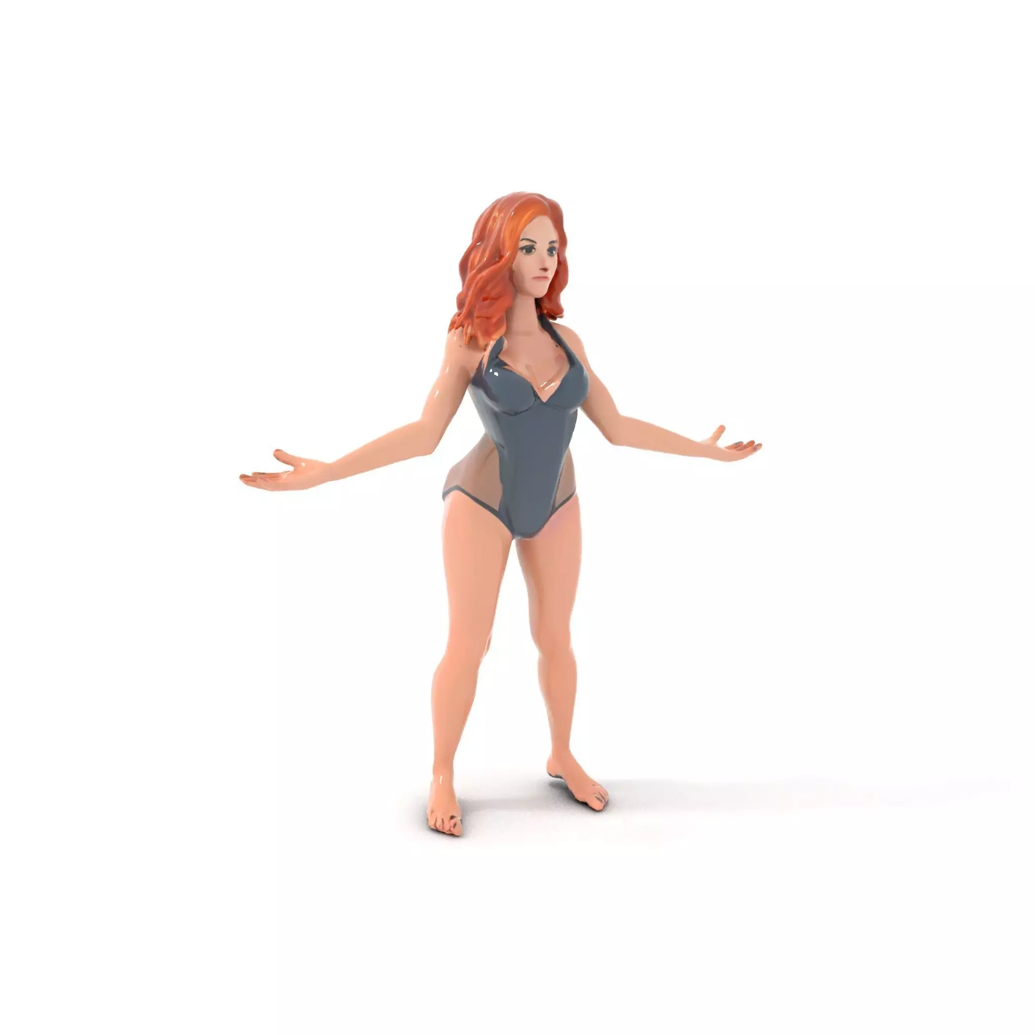 Redhead Female Swimsuit Model  Rigged and Animated Low-poly 3D model_0