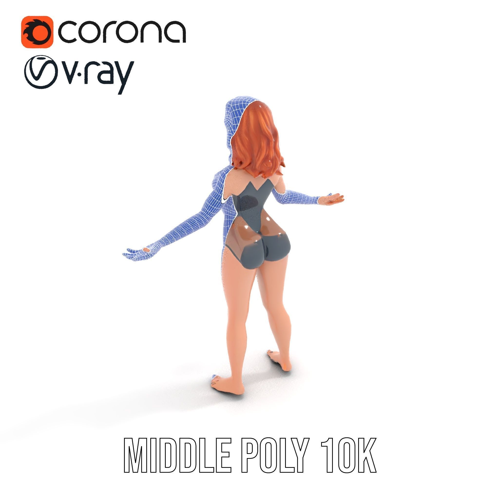Redhead Female Swimsuit Model  Rigged and Animated Low-poly 3D model_29