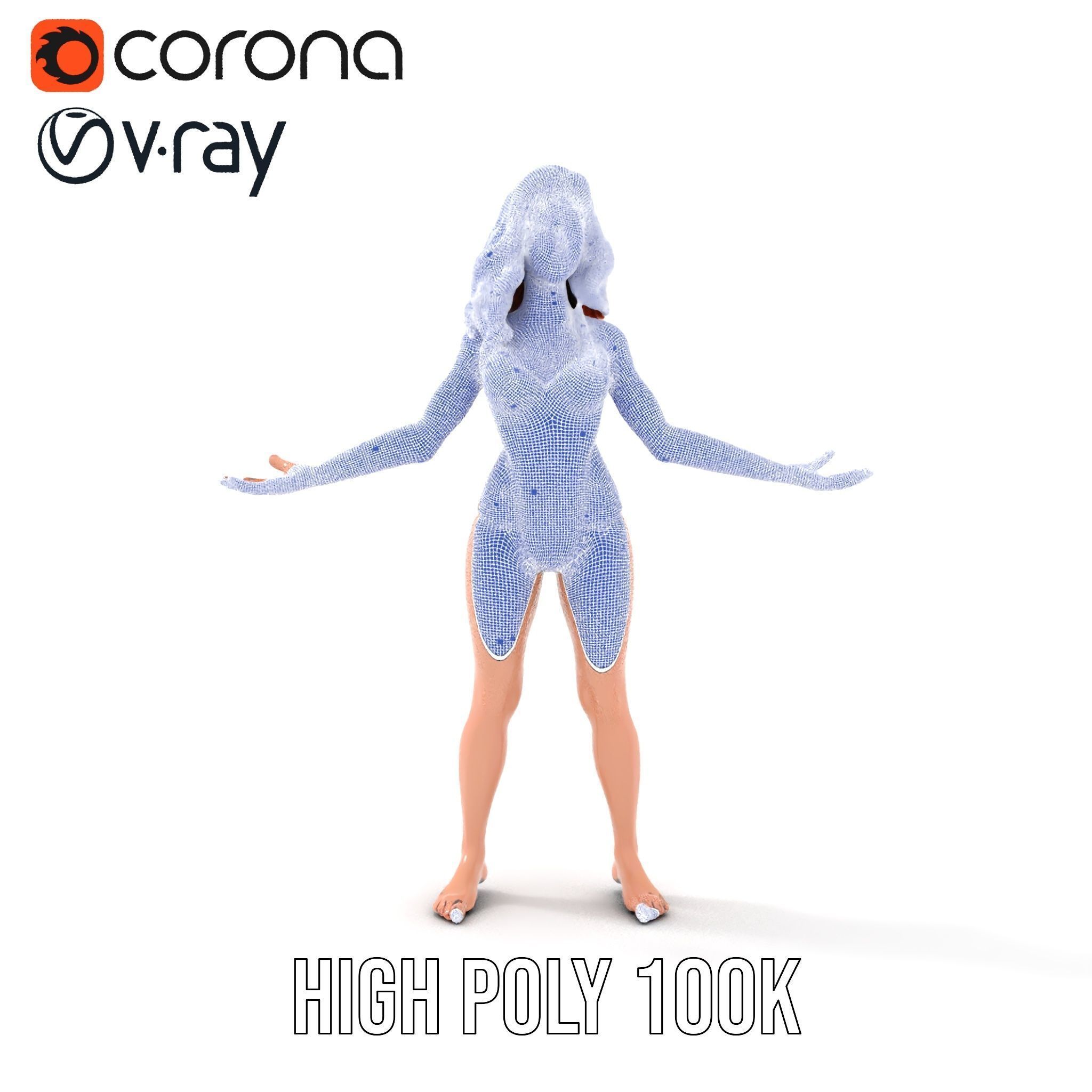 Redhead Female Swimsuit Model  Rigged and Animated Low-poly 3D model_33