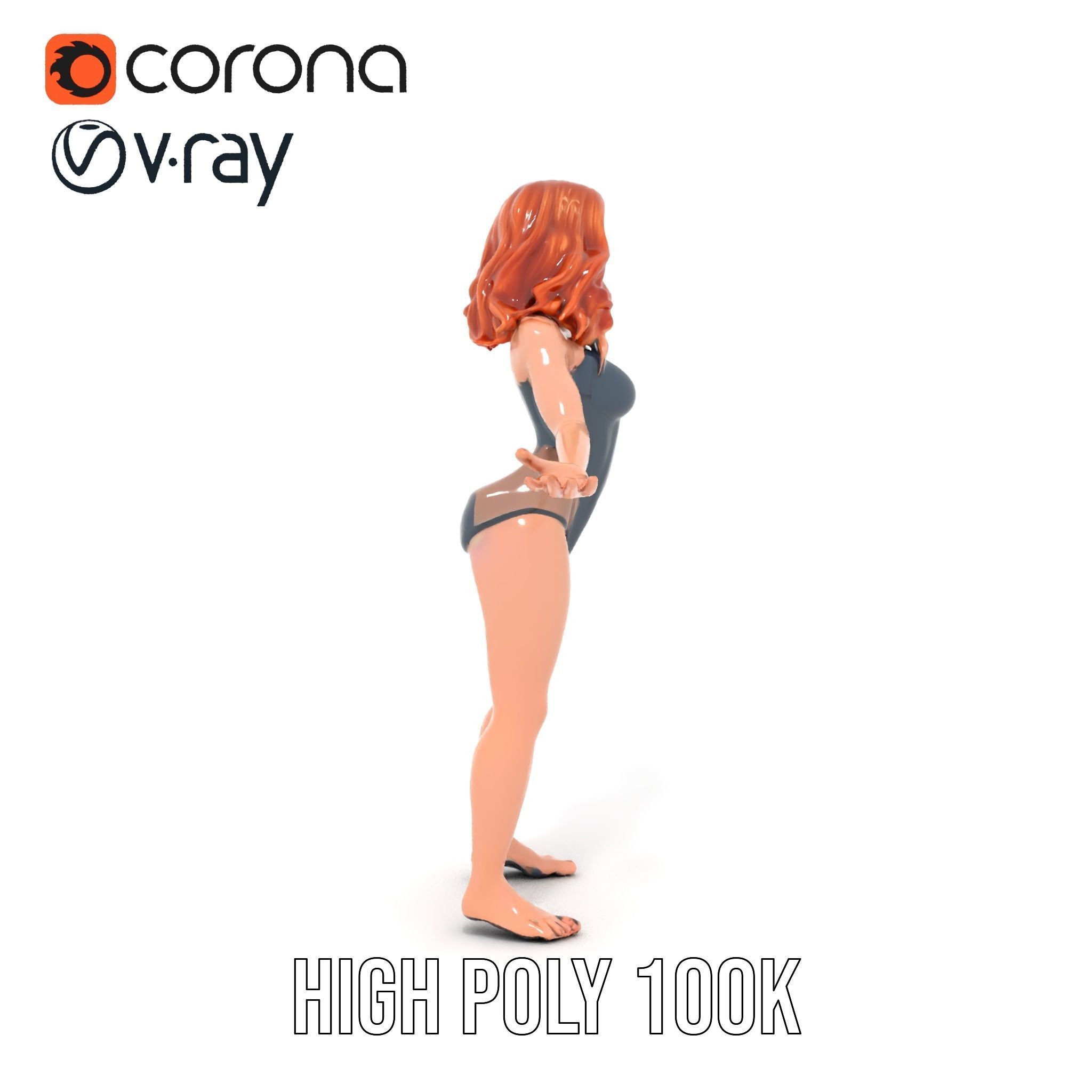 Redhead Female Swimsuit Model  Rigged and Animated Low-poly 3D model_25