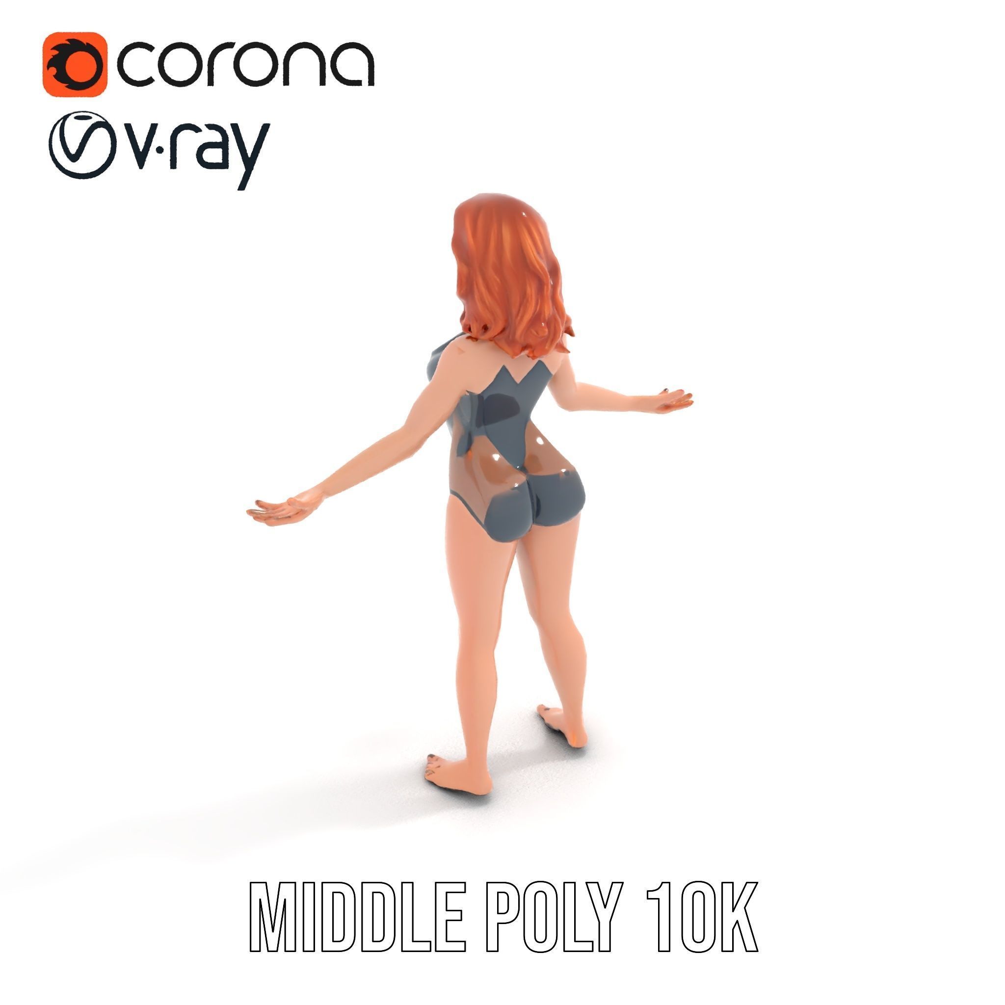 Redhead Female Swimsuit Model  Rigged and Animated Low-poly 3D model_9