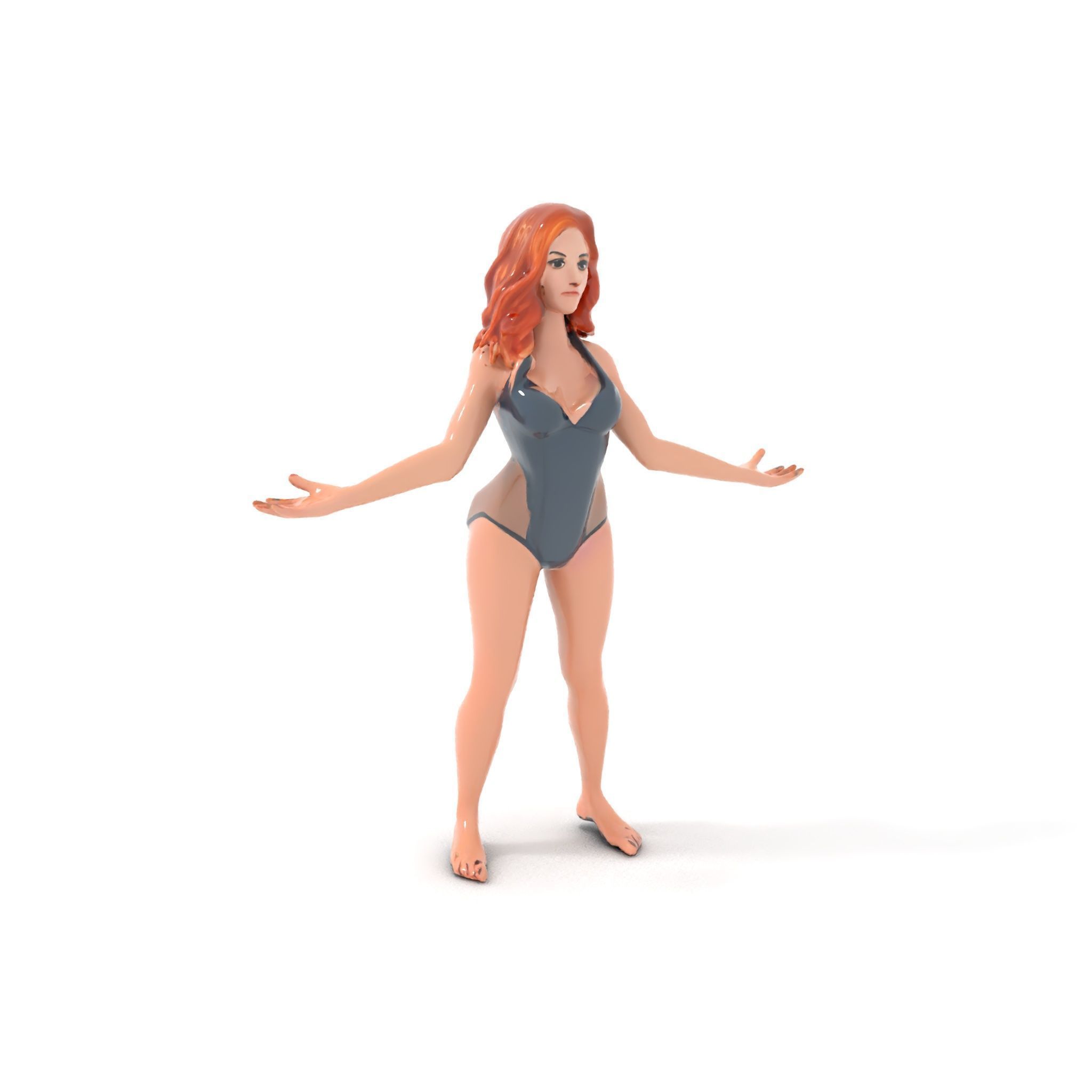 Redhead Female Swimsuit Model  Rigged and Animated Low-poly 3D model_15