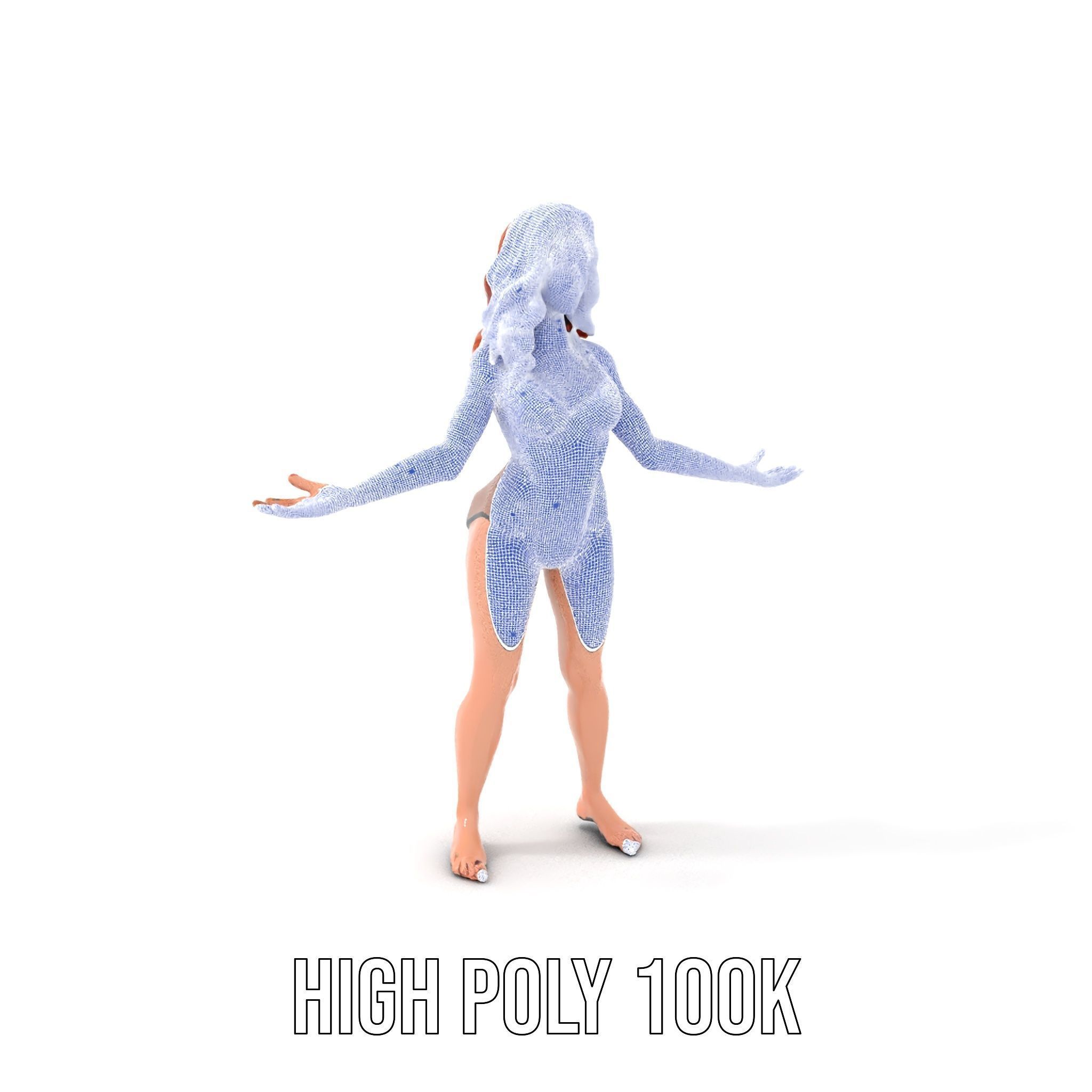 Redhead Female Swimsuit Model  Rigged and Animated Low-poly 3D model_4