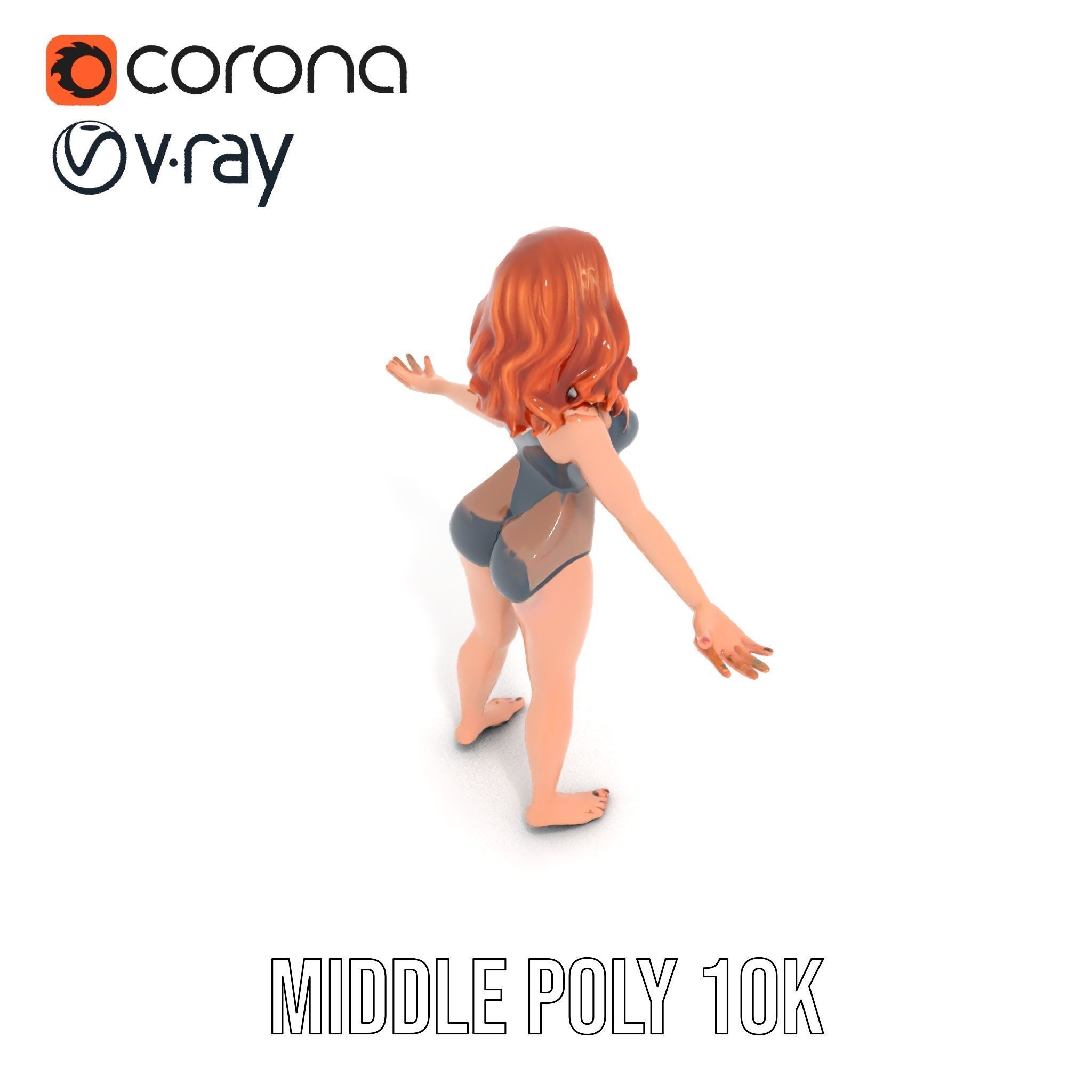 Redhead Female Swimsuit Model  Rigged and Animated Low-poly 3D model_12