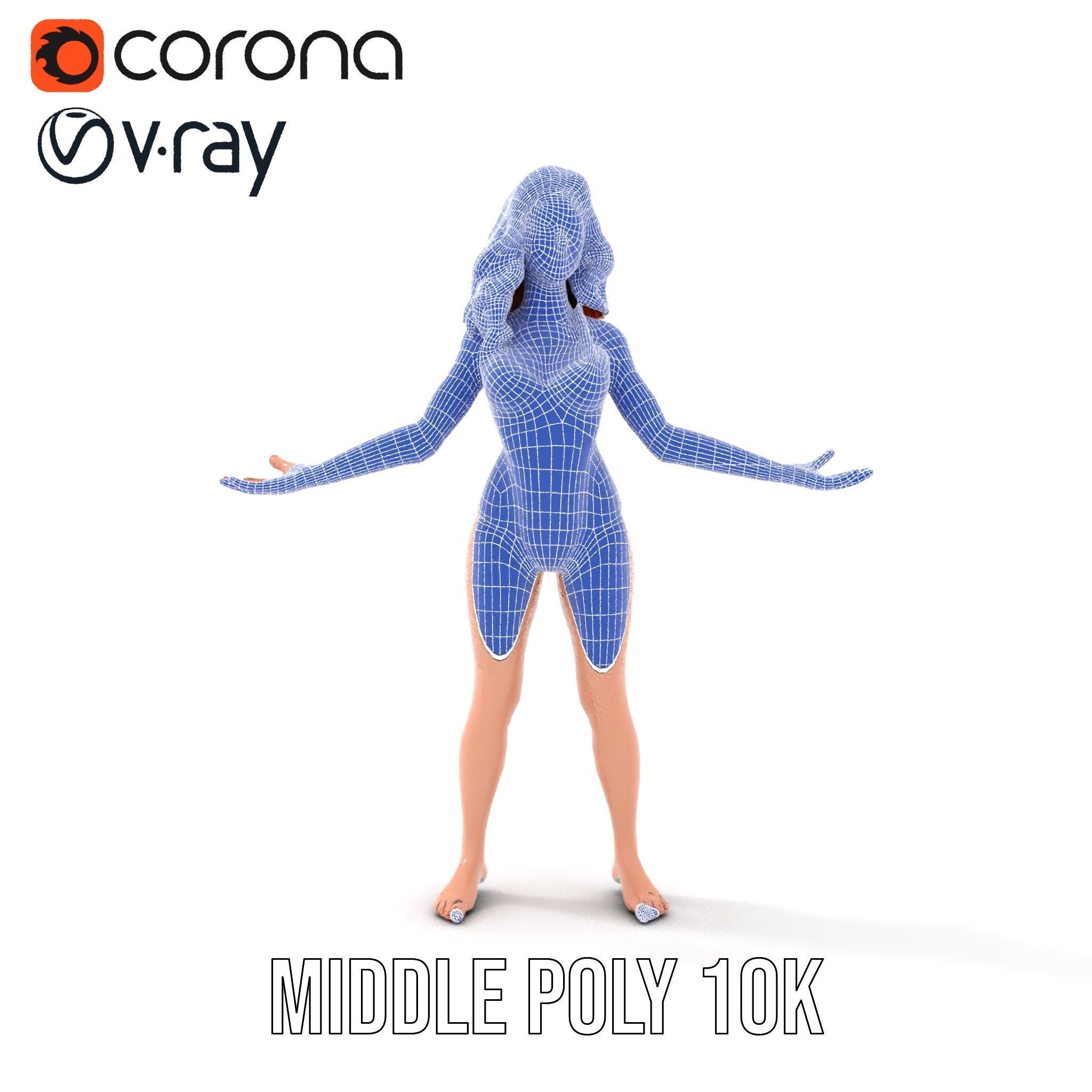 Redhead Female Swimsuit Model  Rigged and Animated Low-poly 3D model_32