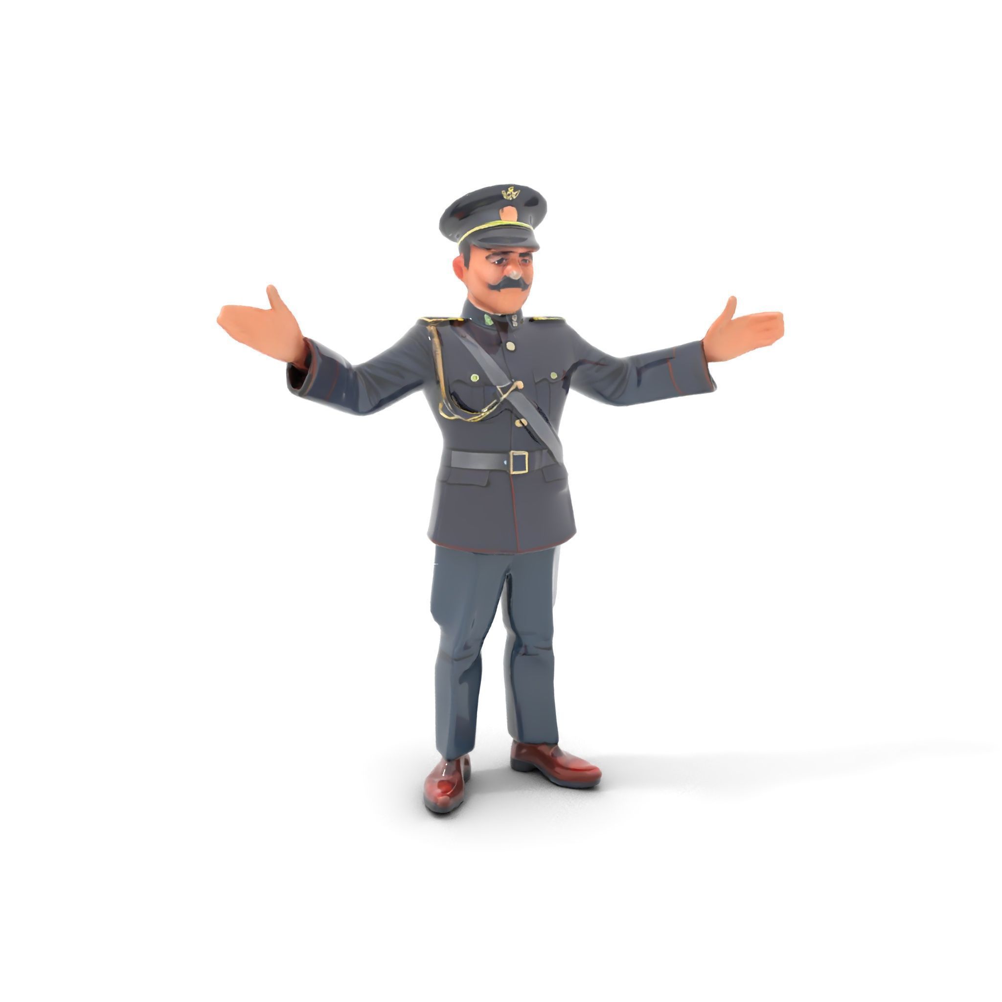 Animated Rigged Military Officer Character Model with Mustache Low-poly 3D model_20