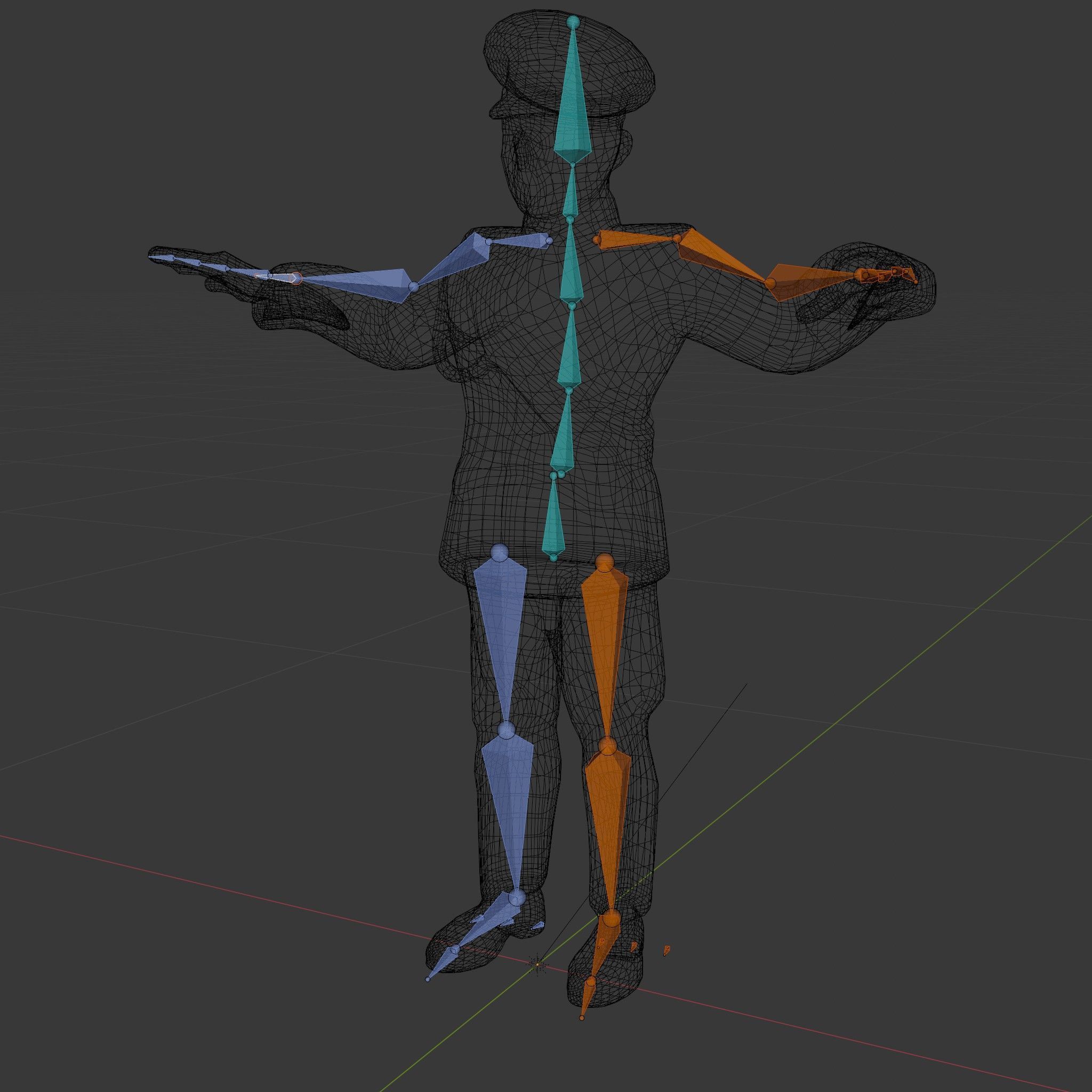 Animated Rigged Military Officer Character Model with Mustache Low-poly 3D model_5