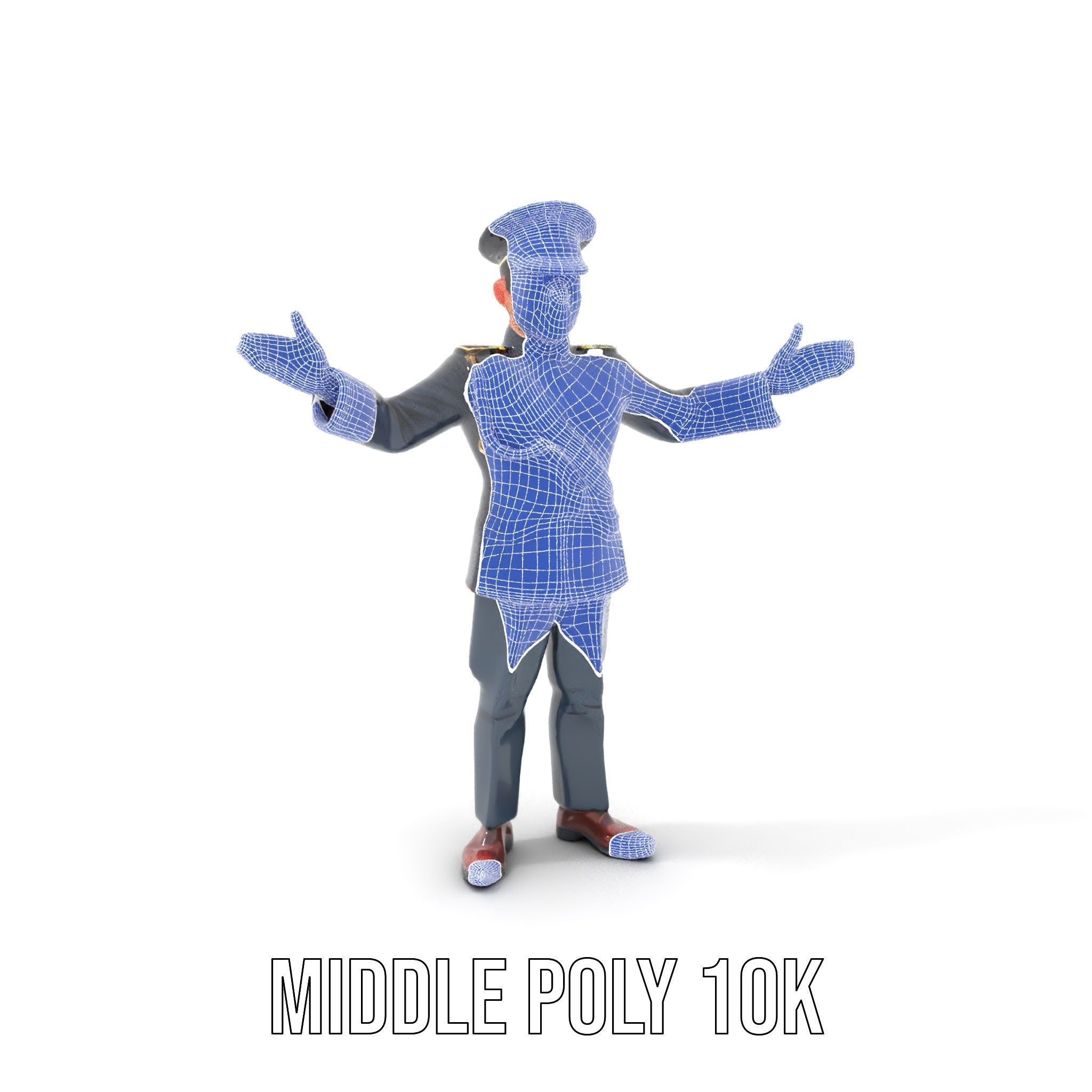 Animated Rigged Military Officer Character Model with Mustache Low-poly 3D model_17