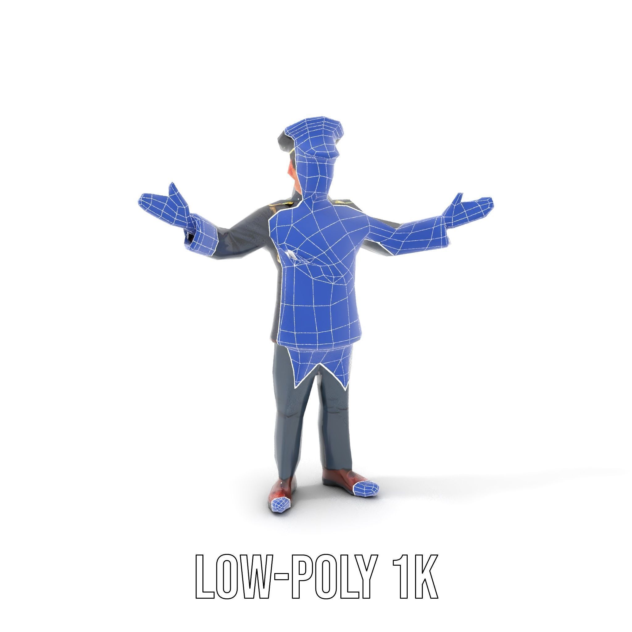 Animated Rigged Military Officer Character Model with Mustache Low-poly 3D model_16