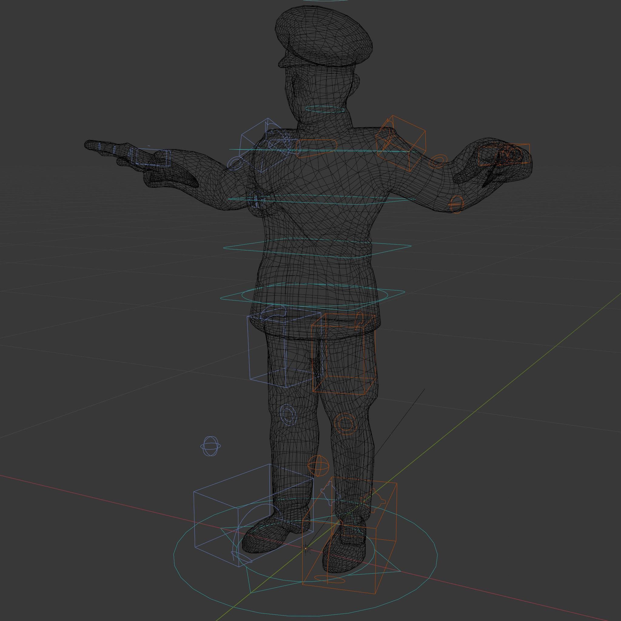 Animated Rigged Military Officer Character Model with Mustache Low-poly 3D model_6