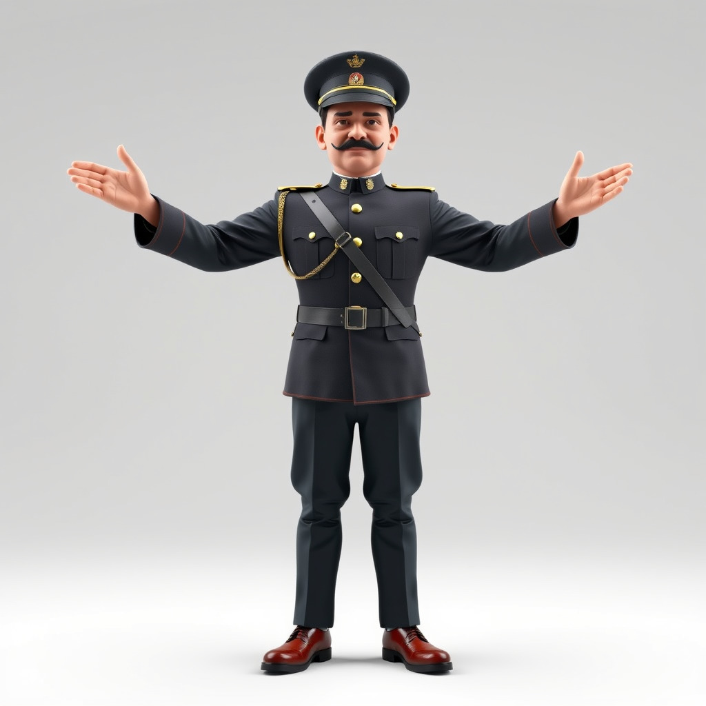 Animated Rigged Military Officer Character Model with Mustache Low-poly 3D model_2