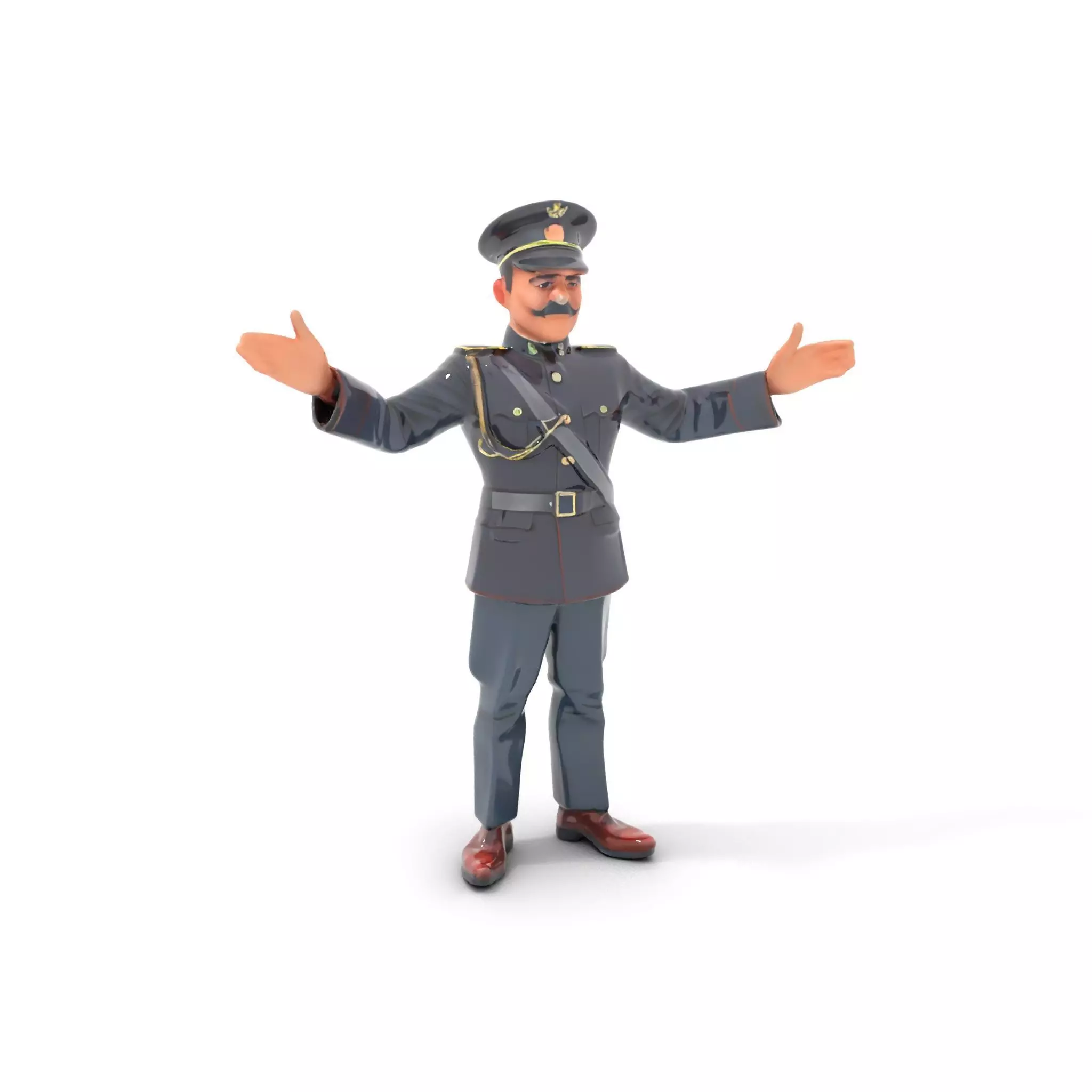 Animated Rigged Military Officer Character Model with Mustache Low-poly 3D model_0