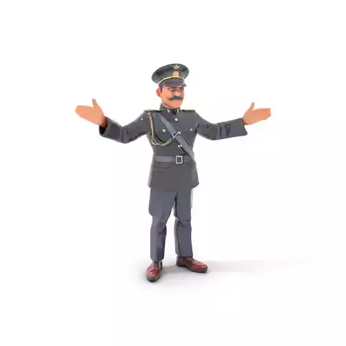 Animated Rigged Military Officer Character Model with Mustache