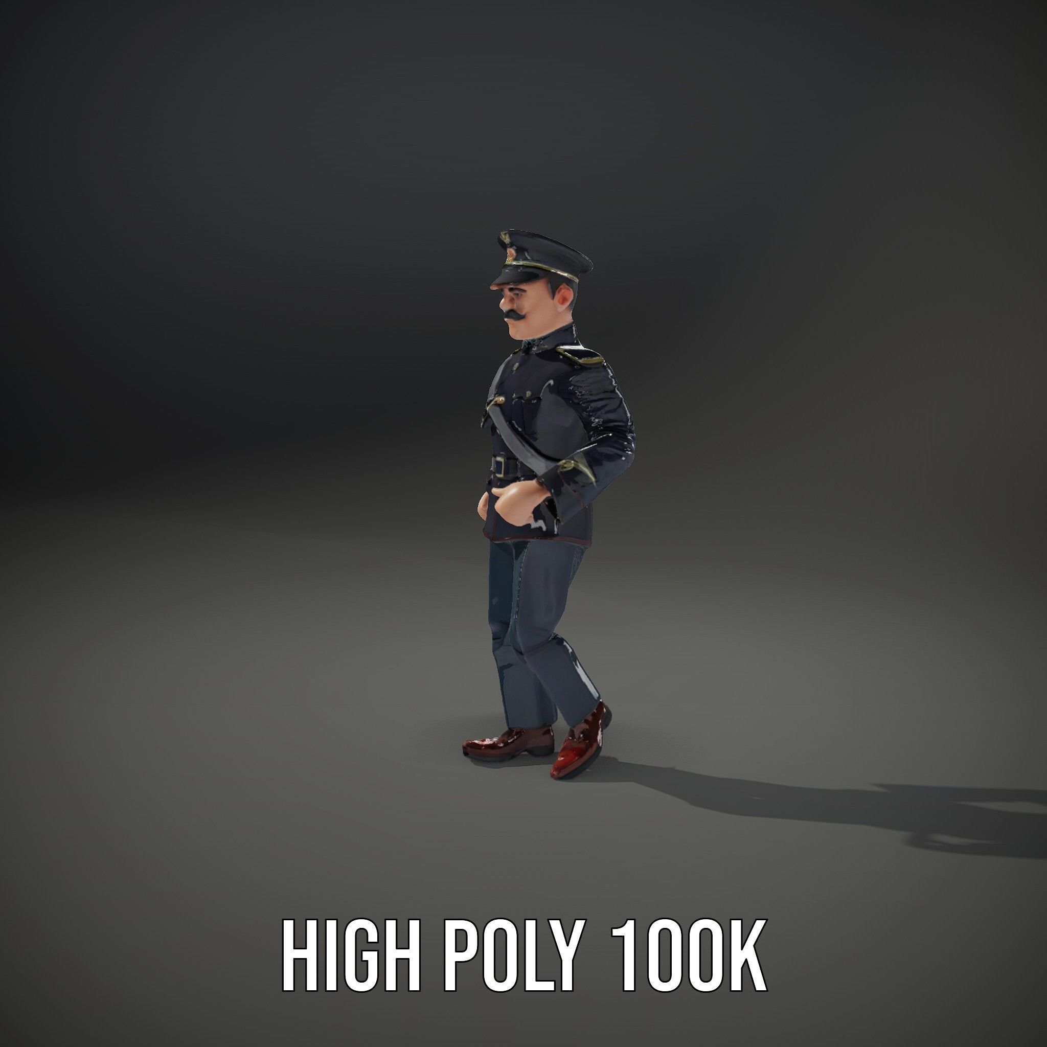 Animated Rigged Military Officer Character Model with Mustache Low-poly 3D model_35