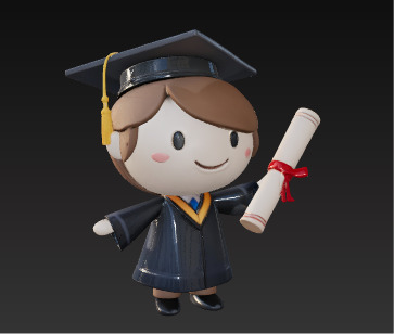 Cute 3D Graduate Character Holding Diploma Low-poly 3D model_2