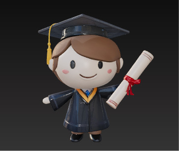 Cute 3D Graduate Character Holding Diploma Low-poly 3D model_1