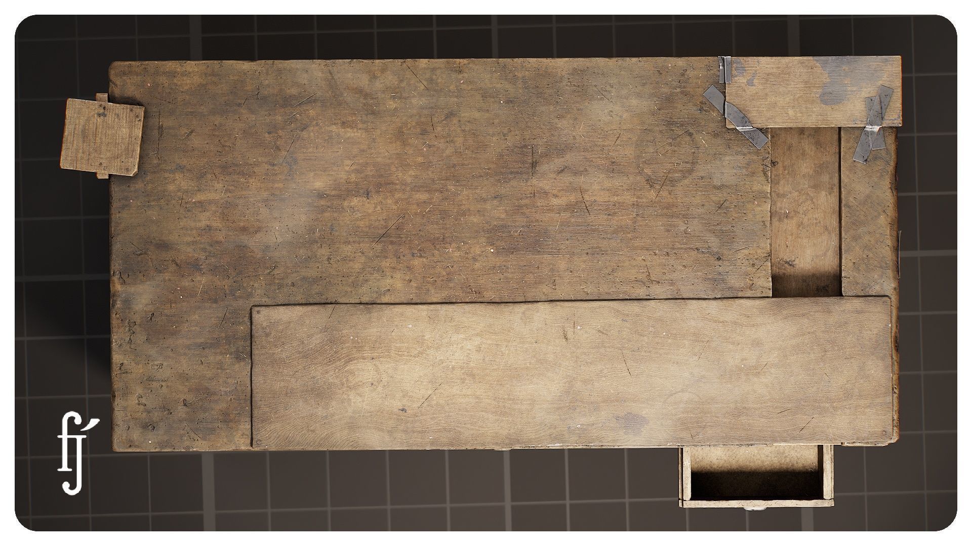 Old Wooden Workbench 3D model_5