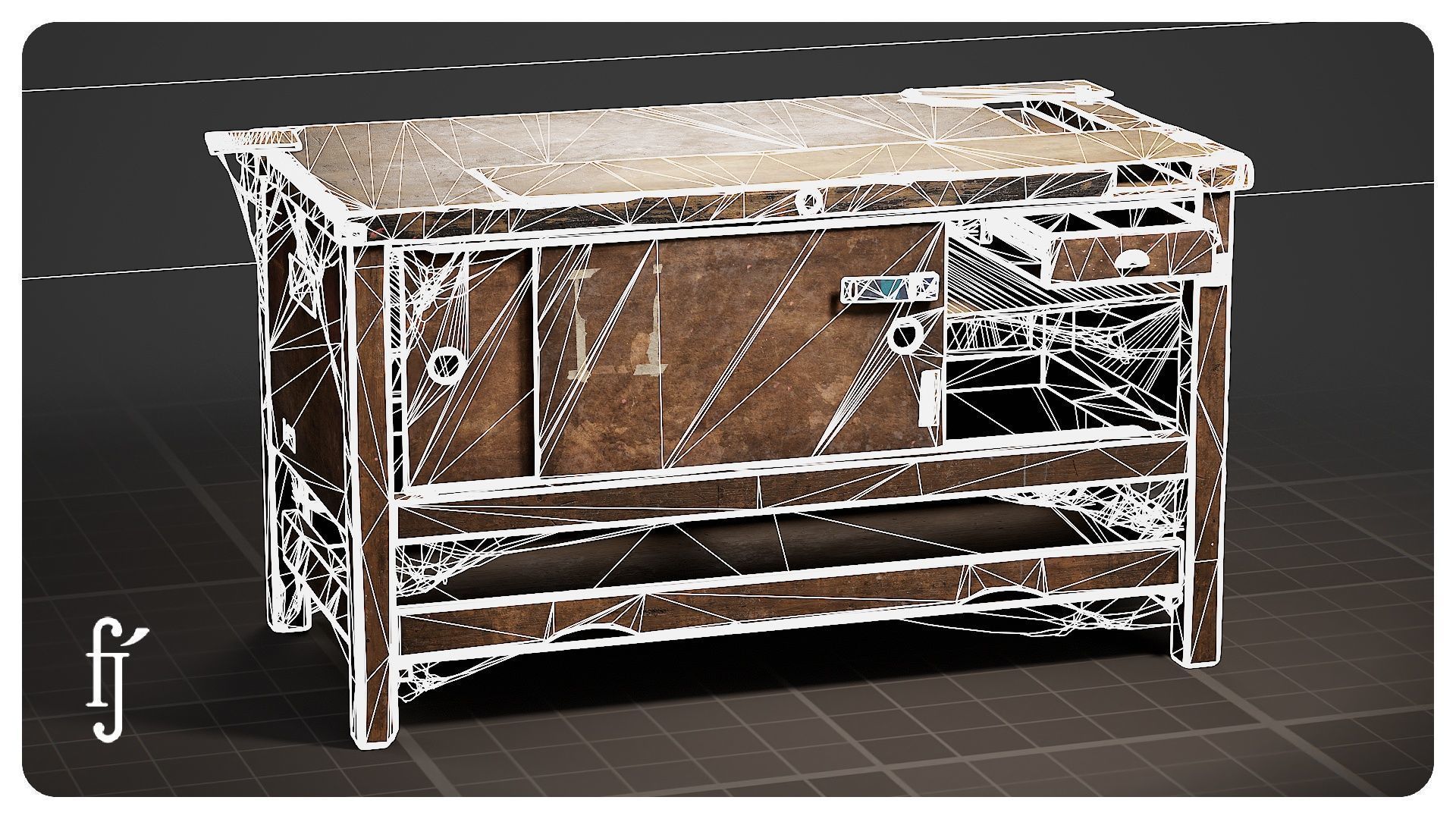 Old Wooden Workbench 3D model_8