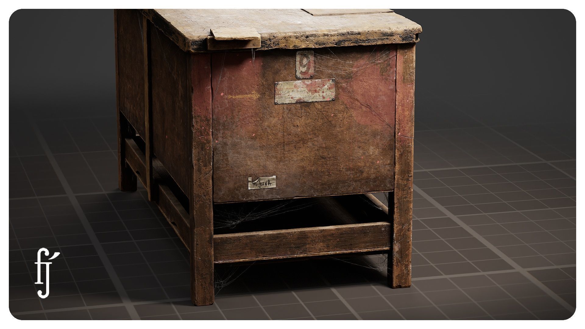 Old Wooden Workbench 3D model_2