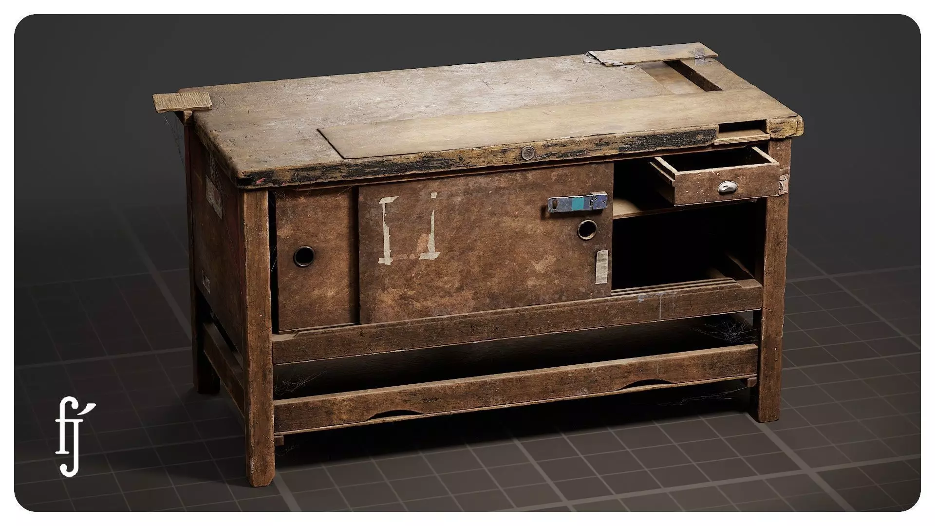 Old Wooden Workbench 3D model_0