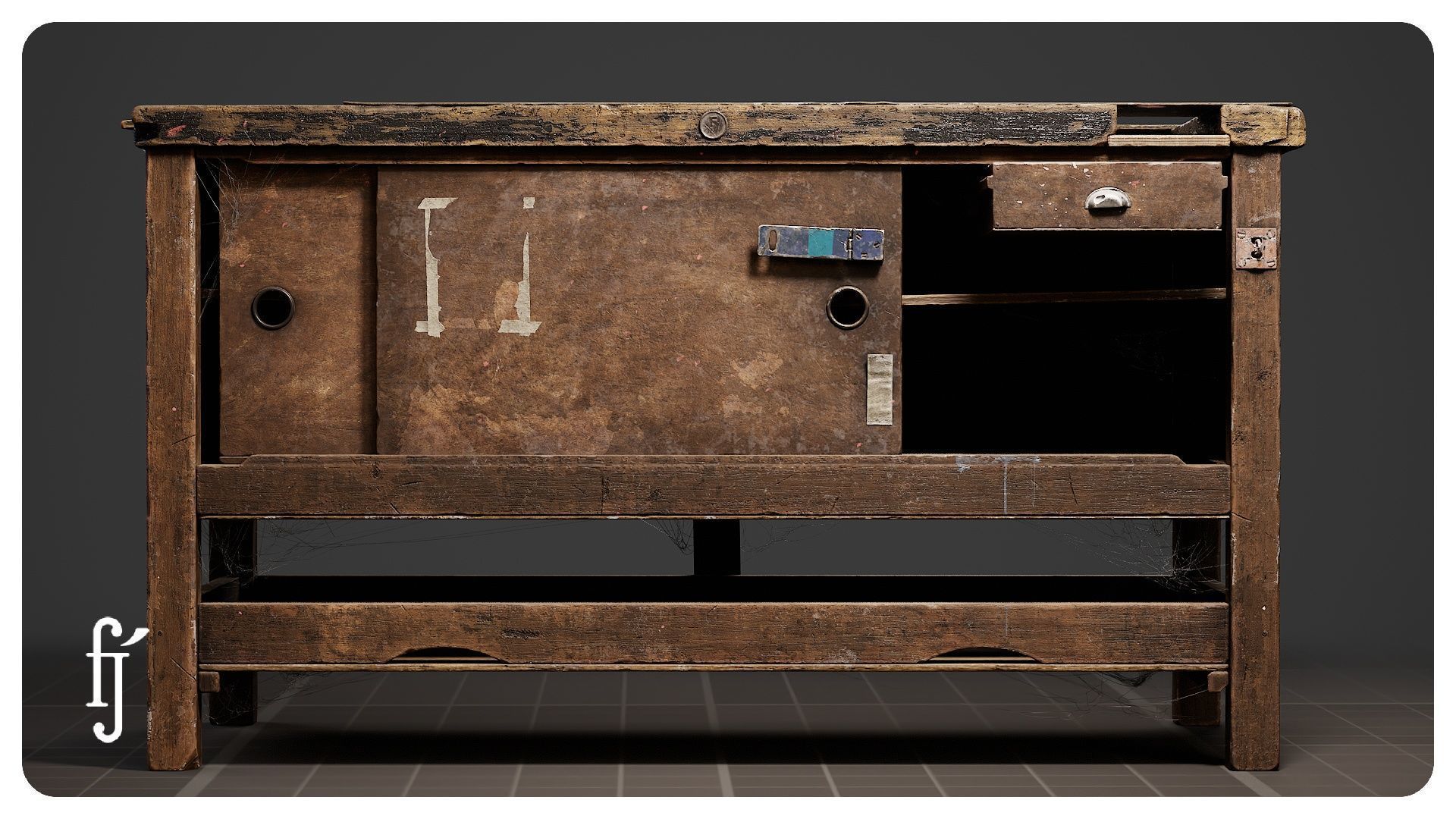 Old Wooden Workbench 3D model_6