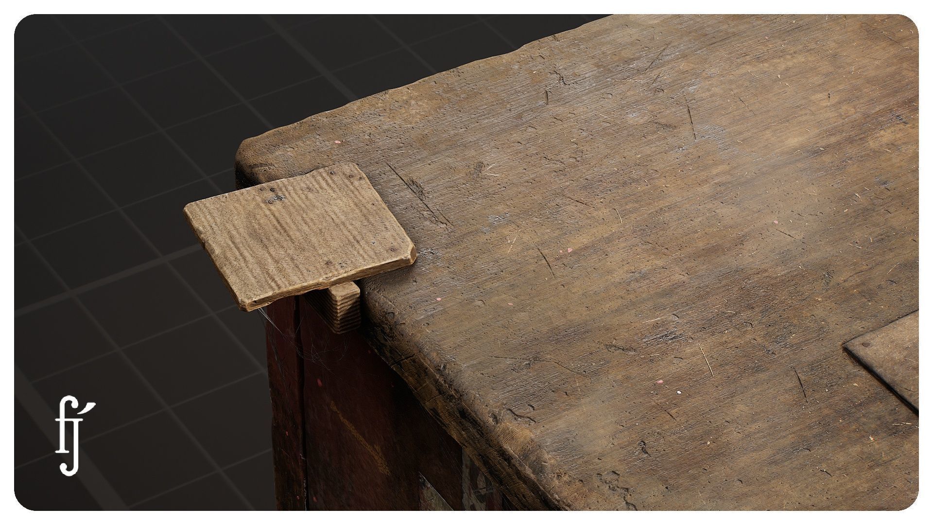 Old Wooden Workbench 3D model_4