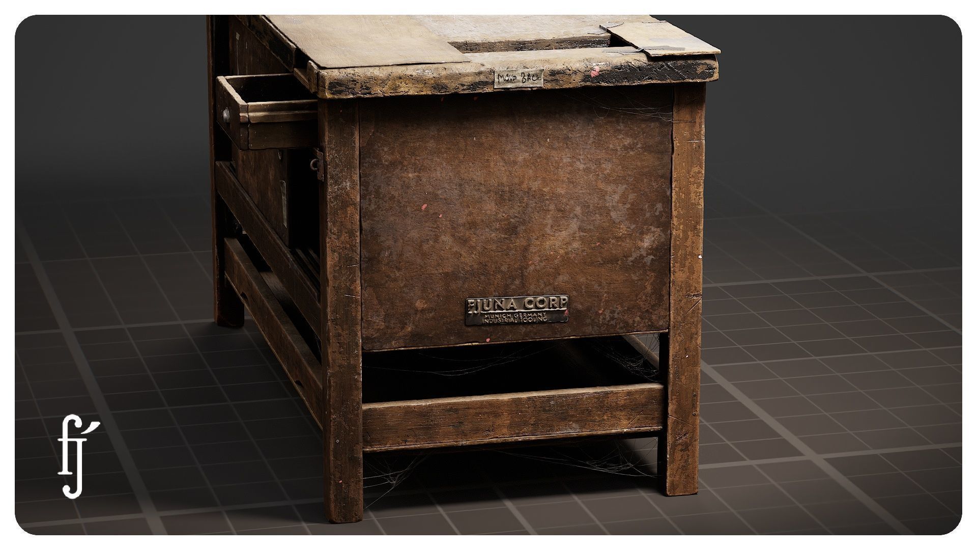 Old Wooden Workbench 3D model_3