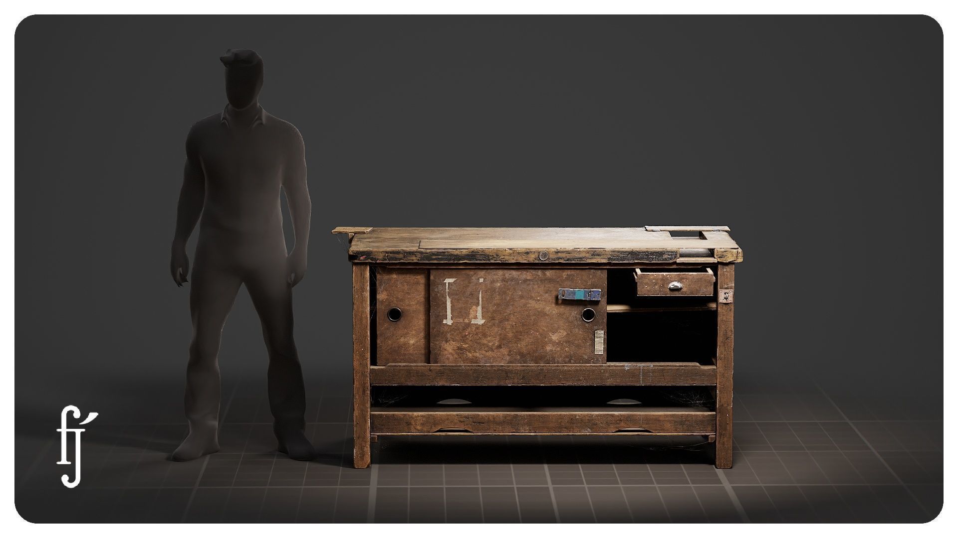 Old Wooden Workbench 3D model_7