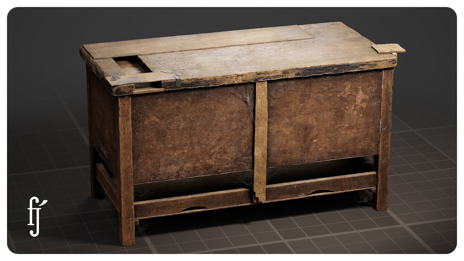 Old Wooden Workbench 3D model_1
