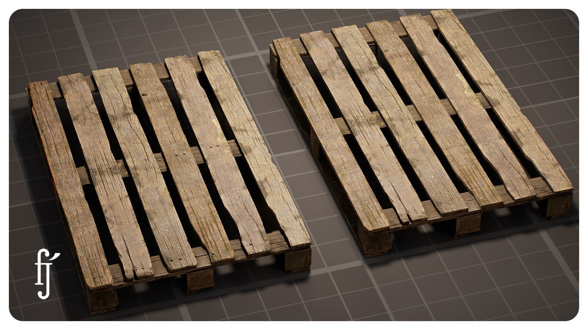 Old Wooden Pallet Low-poly 3D model_2