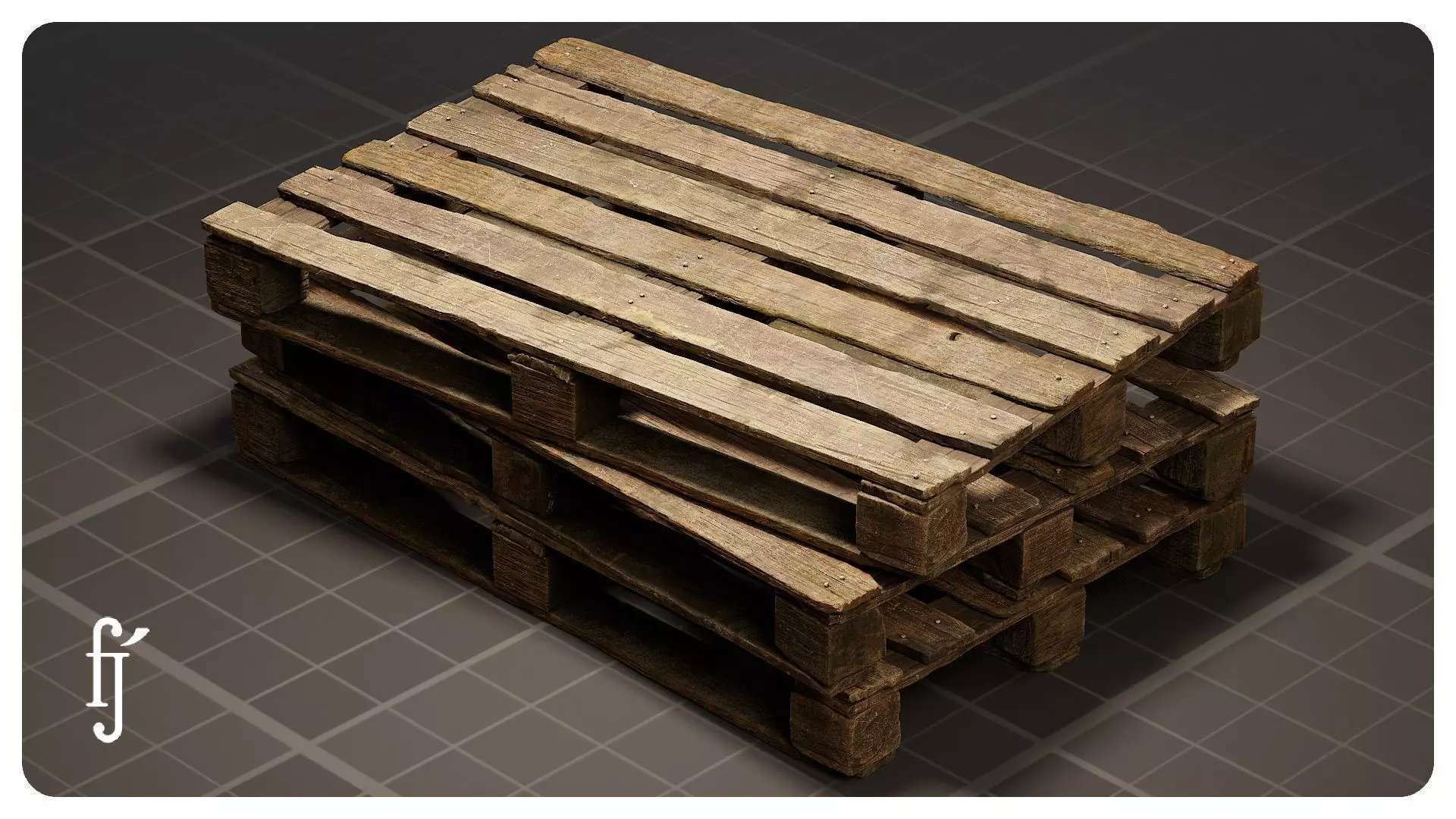 Old Wooden Pallet Low-poly 3D model_0