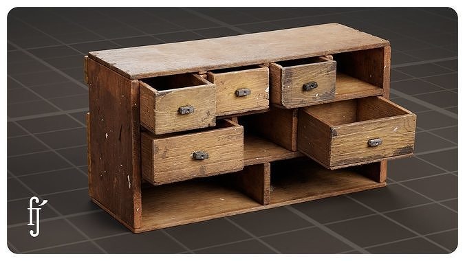 Vintage Wooden Multi-Drawer Storage Cabinet 3D model