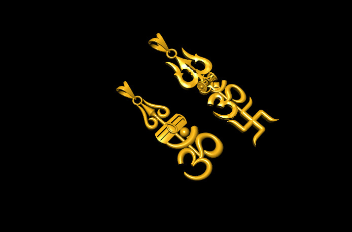 Trishul Om Swastik and Shivling Om Pendant 3D print model_4
