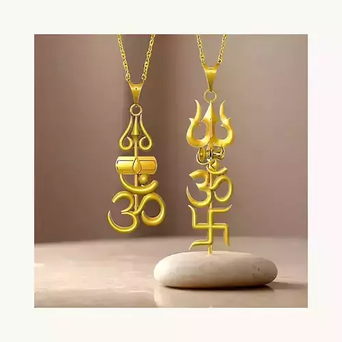  Trishul Om Swastik and Shivling Om Pendant