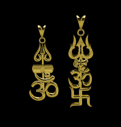  Trishul Om Swastik and Shivling Om Pendant 3D print model_5
