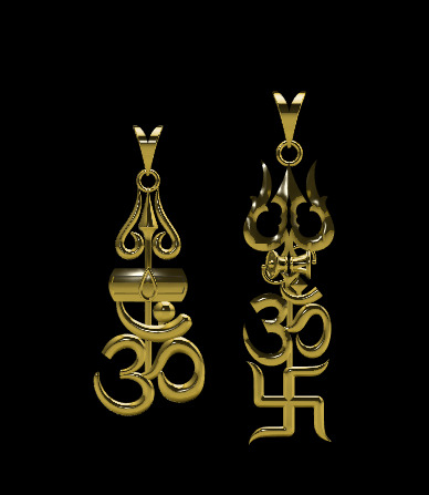  Trishul Om Swastik and Shivling Om Pendant 3D print model_7