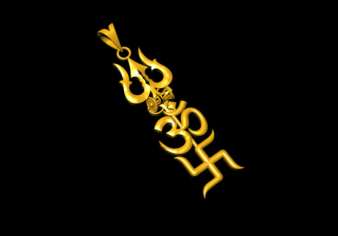  Trishul Om Swastik and Shivling Om Pendant 3D print model_13