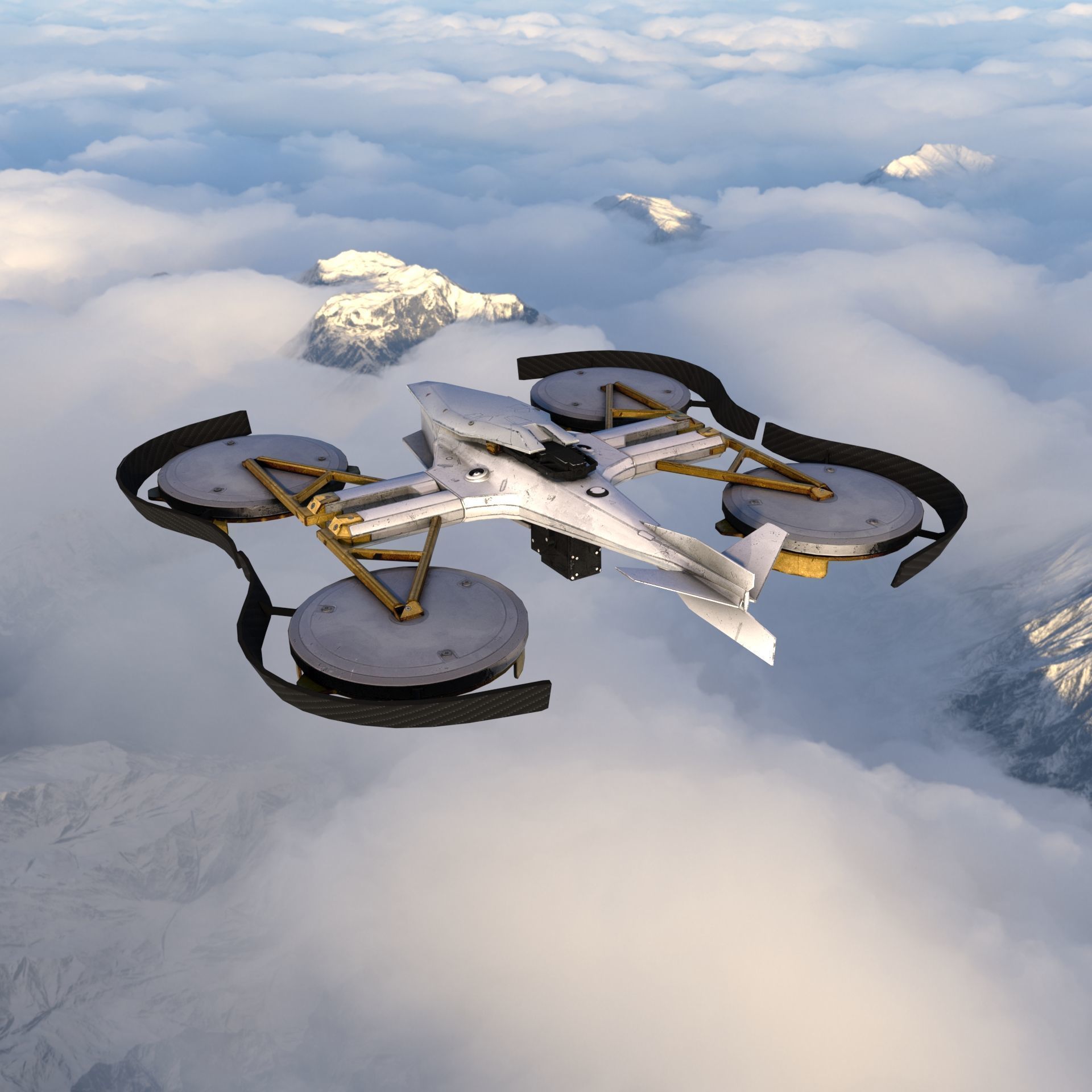 Futuristic VTOL Drone - Low Poly PBR 3D Model Low-poly 3D model_5