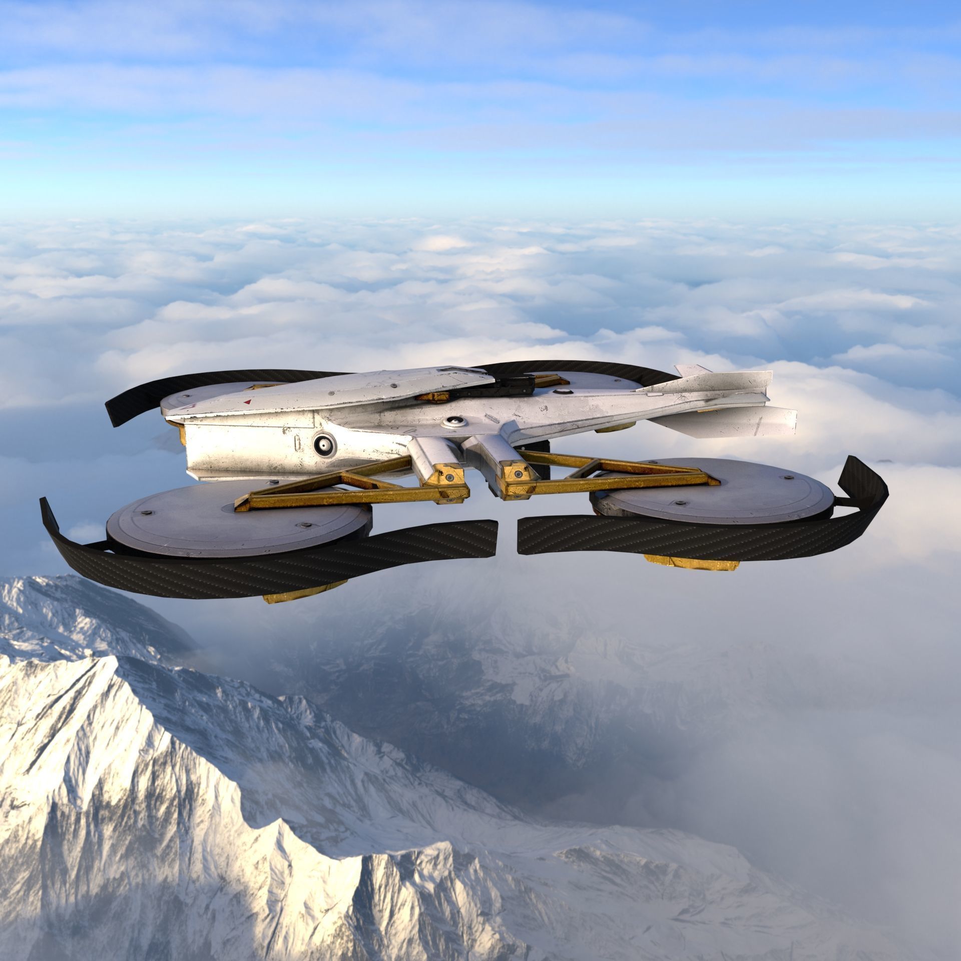 Futuristic VTOL Drone - Low Poly PBR 3D Model Low-poly 3D model_4