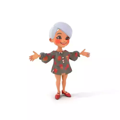 Floral Dress Character with Silver Hair  Rigged and Animated