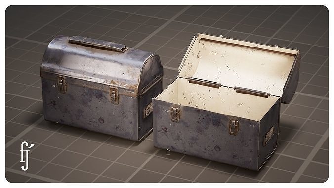 Old Worn Metal Utility Toolbox - Lunchbox Set Low-poly 3D model