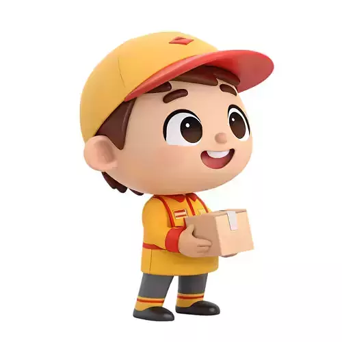 Cute 3D Delivery Person Holding Parcel Low-poly 3D model