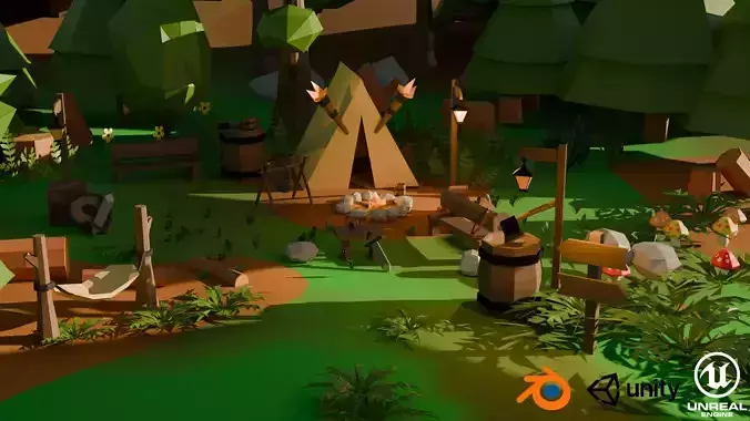 Low Poly Vikings Forest Camp Asset Pack