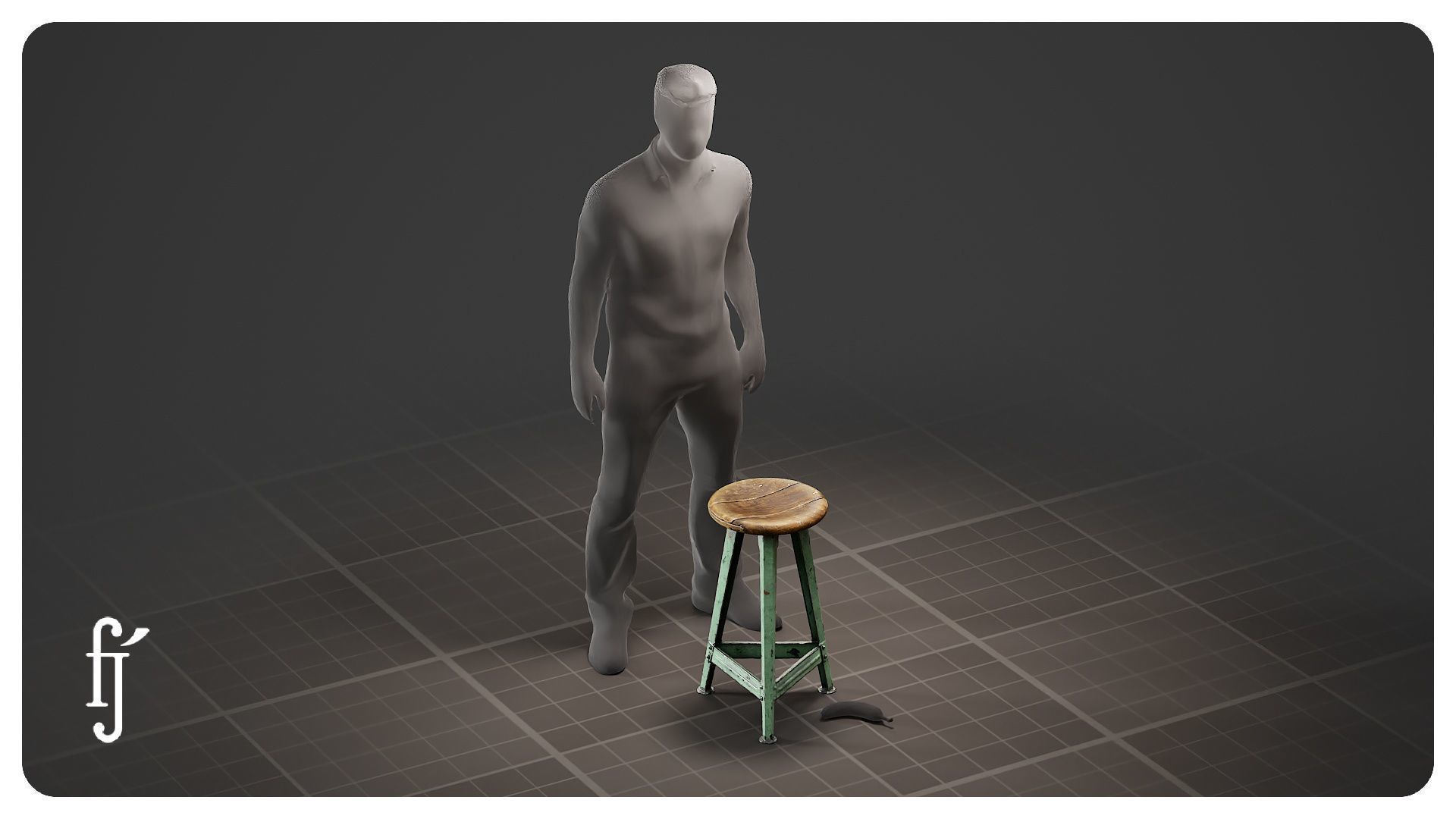 Old Industrial Workshop Bar Stool Chair 3D model_6