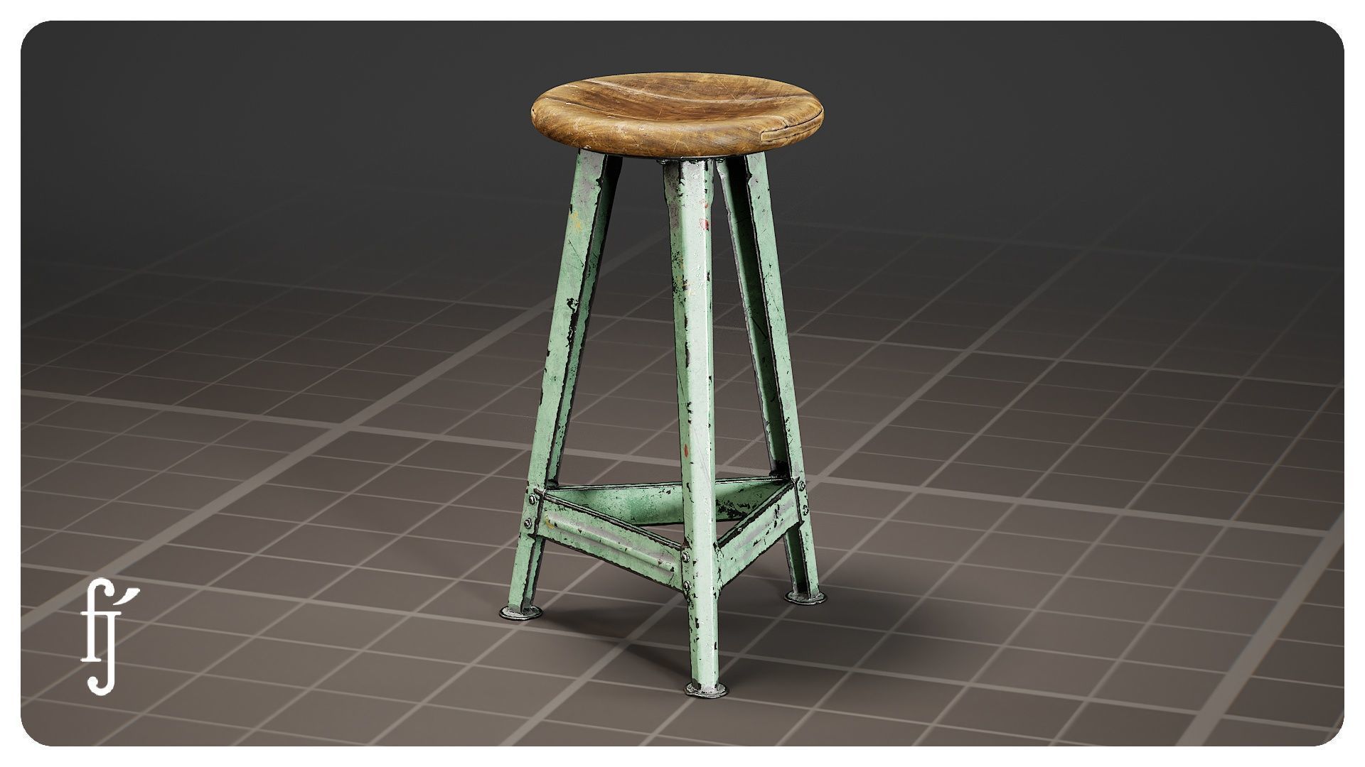 Old Industrial Workshop Bar Stool Chair 3D model_5